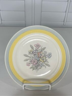 Triumph Ceramic 7.25” Plate with Yellow Rim and Pastel Floral Motif